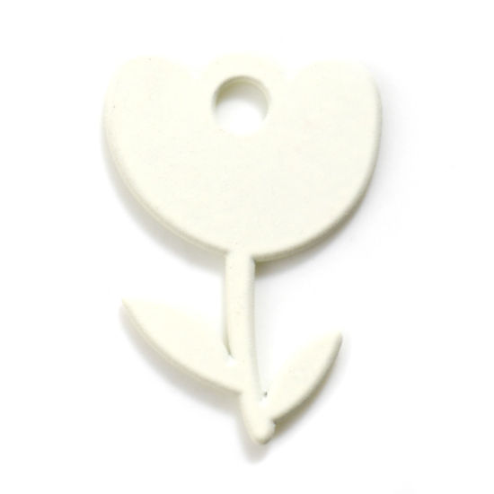 Imagen de Zamak Colección Flora Colgantes Charms Flor de Tulipán Blanco Pintura 23mm x 16mm, 10 Unidades