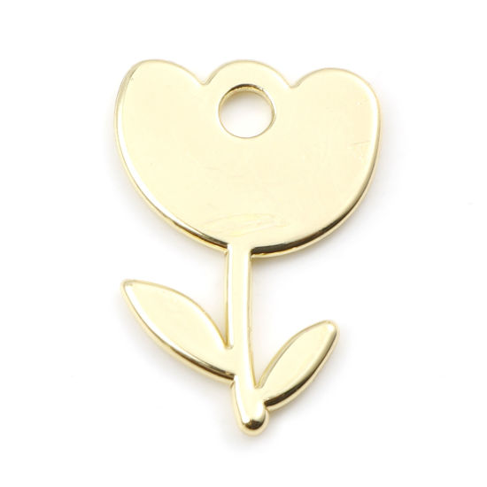 Imagen de Zamak Colección Flora Colgantes Charms Flor de Tulipán Chapado en Oro 23mm x 16mm, 10 Unidades