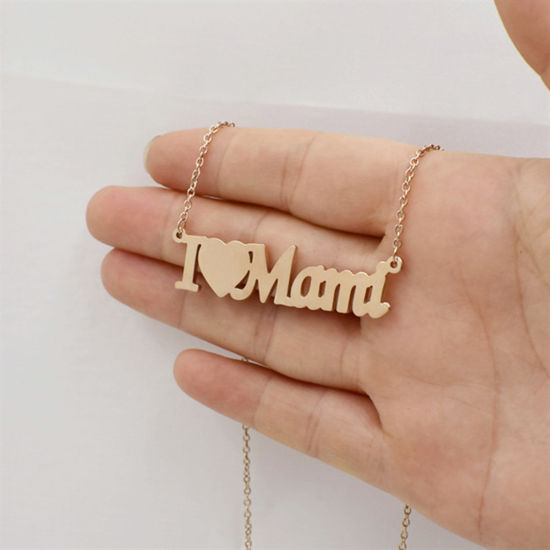 Image de Colliers en 304 Acier Inoxydable Fête des Mères Or Rose Gravé Mot " I Love Mom " 40cm Long, 1 Pièce