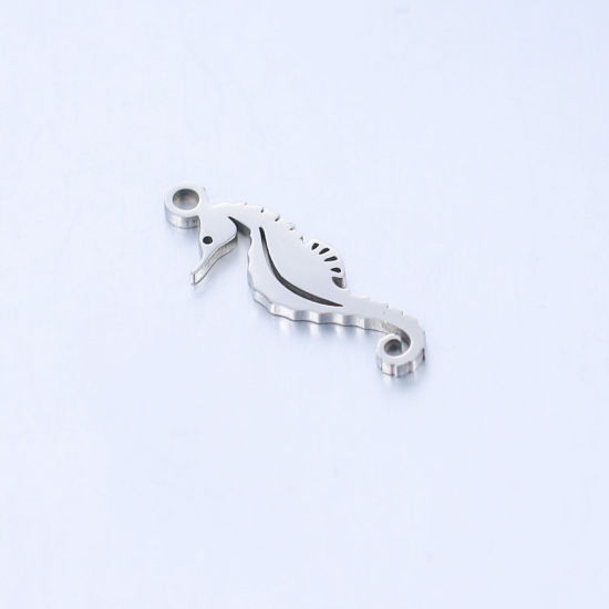 Immagine di 304 Acciaio Inossidabile Gioielli Oceanici Charms Cavalluccio Marino Tono Argento Lucidato 18mm x 6mm, 5 Pz