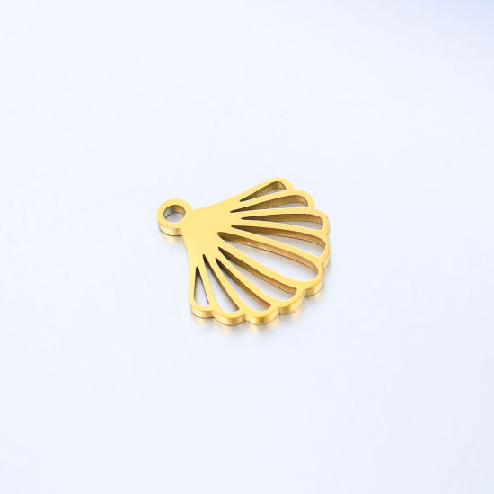 Imagen de 304 Acero Inoxidable Joyería del océano Colgantes Charms Concha Chapado en Oro Hueco 14mm x 13mm, 5 Unidades