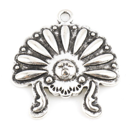 Bild von Zinklegierung Flora Kollektion Charms Blumen Antiksilber 29mm x 26mm, 10 Stück