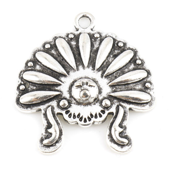 Picture of Zinc Based Alloy Flora Collection Charms Antique Silver Color Flower 29mm x 26mm, 10 PCs