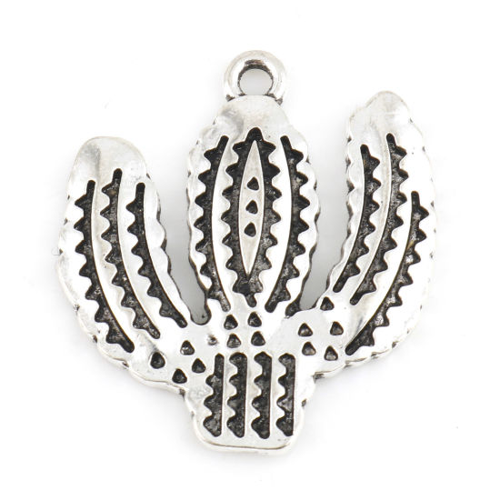 Picture of Zinc Based Alloy Flora Collection Charms Antique Silver Color Cactus 27mm x 24mm, 10 PCs