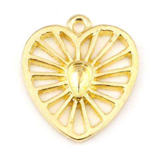 Picture of Zinc Based Alloy Valentine's Day Charms Gold Plated Heart Hollow 22mm x 19mm, 10 PCs