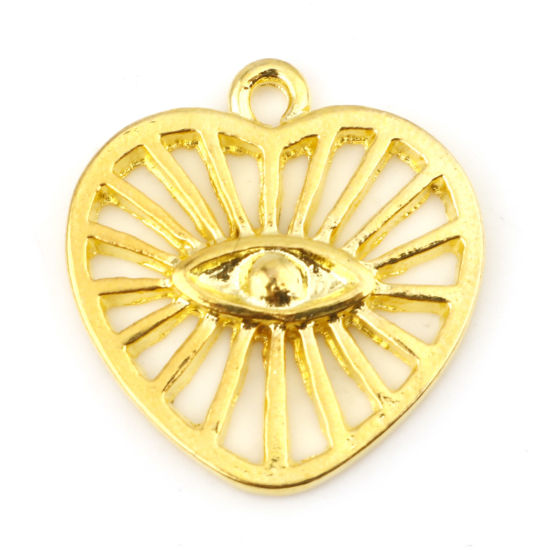 Picture of Zinc Based Alloy Religious Charms Gold Plated Heart Eye of Providence/ All-seeing Eye Hollow 21mm x 20mm, 10 PCs