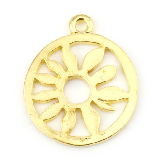 Picture of Zinc Based Alloy Flora Collection Charms Gold Plated Round Flower Hollow 24mm x 19mm, 10 PCs