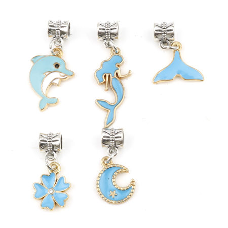 Изображение Цинковый Сплав В Стиле Пандора Мотаться Бусины Русалка Античное Серебро Разноцветный С Эмалью 1 Комплект