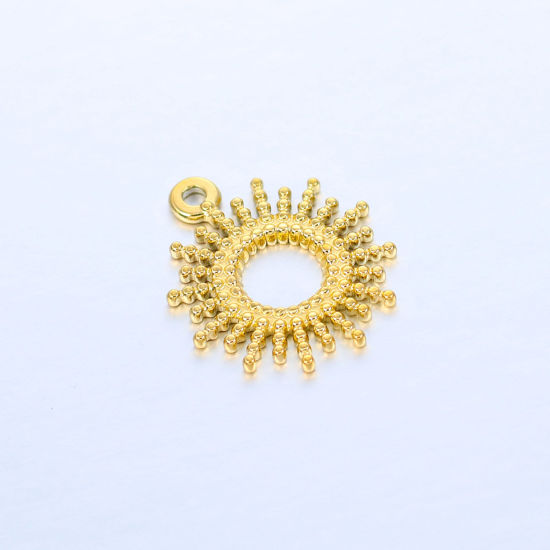 Picture of 304 Stainless Steel Charms Gold Plated Sun Sunflower Hollow 18mm x 15mm, 1 Piece