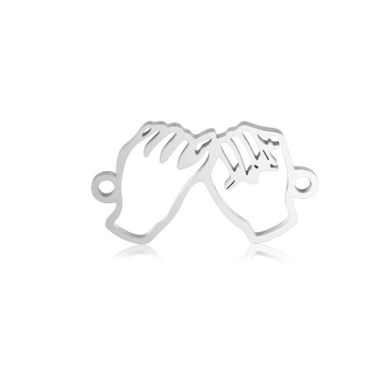 Imagen de 304 Acero Inoxidable Mejores Amigos Conectores Mano Tono de Plata Promesa de Meñique Hueco 22.5mm x 13mm, 1 Unidad