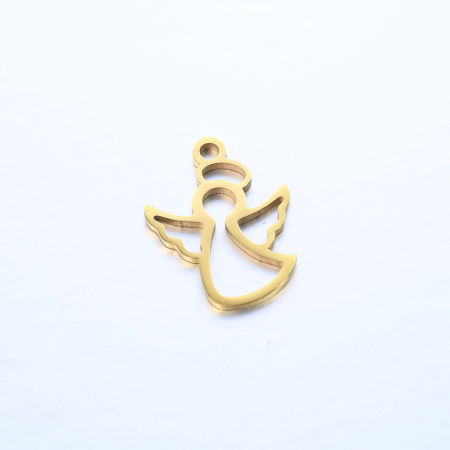 Imagen de 304 Acero Inoxidable Religión Colgantes Charms Ángel Chapado en Oro Hueco 15mm x 11mm, 1 Unidad