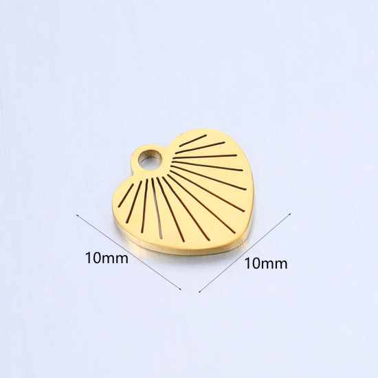 Immagine di 304 Acciaio Inossidabile San Valentino Charms Cuore Oro Placcato Striscia 10mm x 10mm, 1 Pz