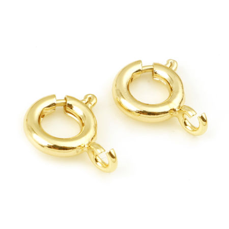 Picture of 5 PCs Hypoallergenic Brass Bolt Spring Ring Clasps Round Disc 18K Real Gold Plated 7mm x 6mm