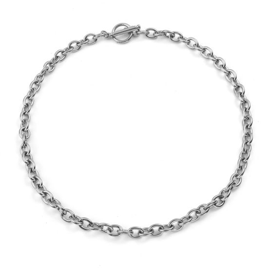 Immagine di Acciaio Inossidabile Cavo Catena Collana Tono Argento 44cm Lunghezza, 1 Pz