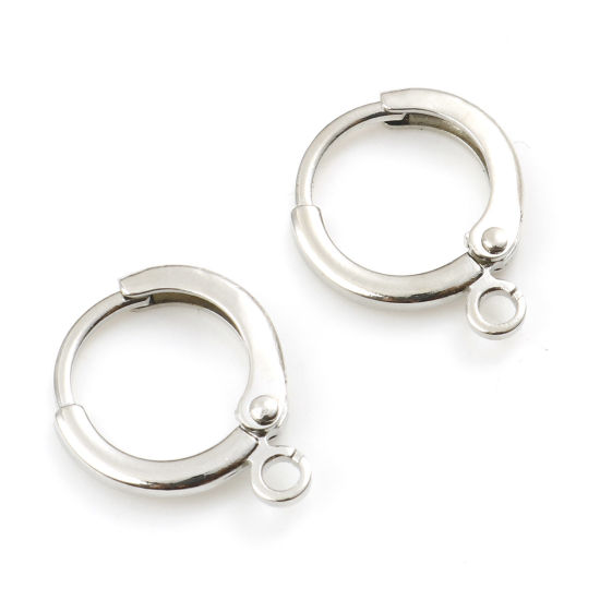 Bild von Brass Lever Back Clips Earrings Silver Tone Round W/ Loop 14mm x 12mm, Post/ Wire Size: (20 gauge), 6 PCs                                                                                                                                                     