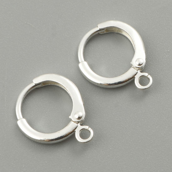 Bild von Brass Lever Back Clips Earrings Silver Plated Round W/ Loop 14mm x 12mm, Post/ Wire Size: (20 gauge), 6 PCs                                                                                                                                                   