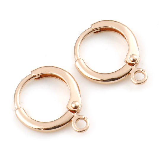 Picture of Brass Lever Back Clips Earrings Rose Gold Round W/ Loop 14mm x 12mm, Post/ Wire Size: (20 gauge), 6 PCs                                                                                                                                                       