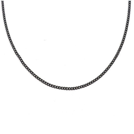 Picture of 1 Piece Vacuum Plating 304 Stainless Steel Curb Link Chain Necklace For DIY Jewelry Making Black 60.5cm(23 7/8") long