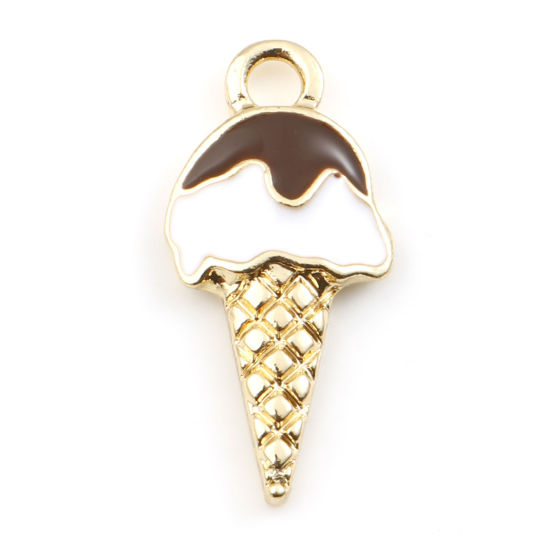 Picture of Zinc Based Alloy Charms Gold Plated Brown Ice Cream Enamel 21mm x 10mm, 10 PCs