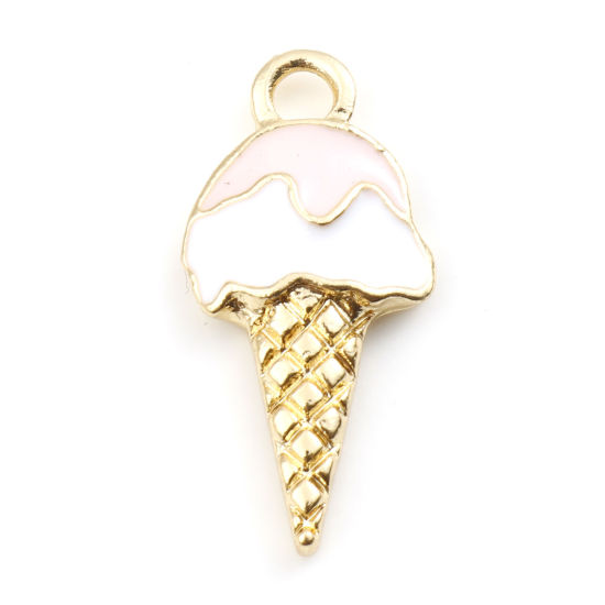 Picture of Zinc Based Alloy Charms Gold Plated Pink Ice Cream Enamel 21mm x 10mm, 10 PCs