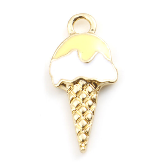 Picture of Zinc Based Alloy Charms Gold Plated Yellow Ice Cream Enamel 21mm x 10mm, 10 PCs