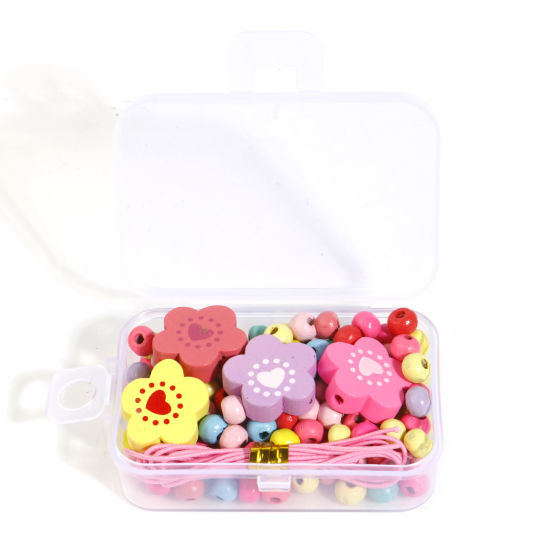 Image de DIY Kit de Perles  en Bois Collection Végétale Couleur au Hasard Fleur Perlé 20mm x 19mm, 6mm Dia., 1 Boîte ( 6mm Pcs/Boîte)