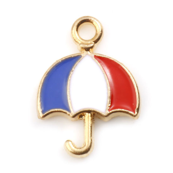 Immagine di Lega di Zinco Sport Charms Umbrello Oro Placcato Bianco & Blu Bandiera degli Stati Uniti Smalto 17mm x 12mm , 10 Pz