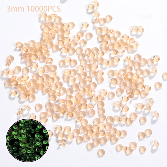 Picture of Resin Flatback Rhinestone Nail Art Decoration DIY Craft Round Champagne Glow In The Dark Luminous 3mm Dia., 1 Packet ( 10000 PCs/Packet)