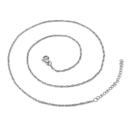 Picture of Wholesale Twisted Stick Chain Necklace, Silver Tone 304 Stainless Steel, Unisex Stylish Minimalist Gift Jewelry For Retailer, 46.5cm(18 2/8") long, Chain Size: 2mm, 1 Piece
