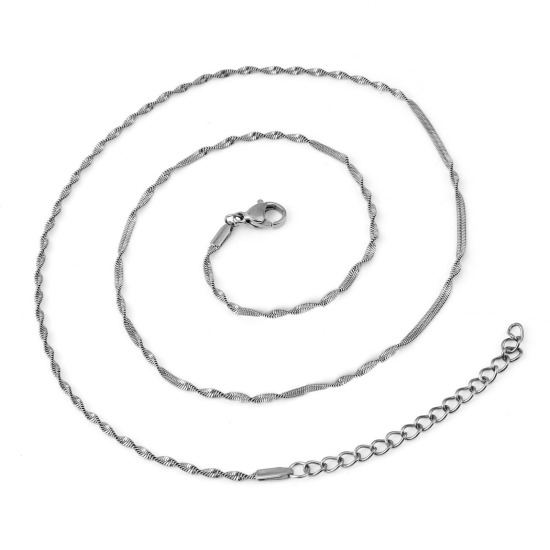 Picture of Wholesale Wave Twisted Chain Necklace, Silver Tone 304 Stainless Steel, Unisex Stylish Minimalist Gift Jewelry For Retailer, 47cm(18.5") long, Chain Size: 1.7mm, 1 Piece