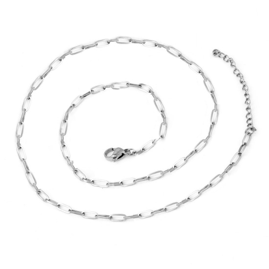 Picture of Wholesale Rolo Chain Necklace, Silver Tone 304 Stainless Steel, Unisex Stylish Minimalist Gift Jewelry For Retailer, 46cm(18.1") long, Chain Size: 2.6mm, 1 Piece