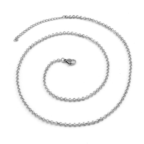 Picture of Wholesale Rolo Chain Necklace, Silver Tone 304 Stainless Steel, Unisex Stylish Minimalist Gift Jewelry For Retailer, 46.5cm(18 2/8") long, Chain Size: 3mm, 1 Piece