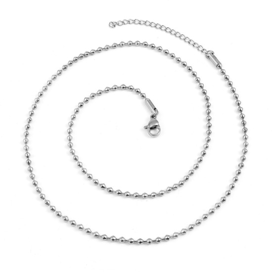 Picture of Wholesale Ball Chain Necklace, Silver Tone 304 Stainless Steel, Unisex Stylish Minimalist Gift Jewelry For Retailer, 47.5cm(18.7") long, Chain Size: 2.5mm, 1 Piece
