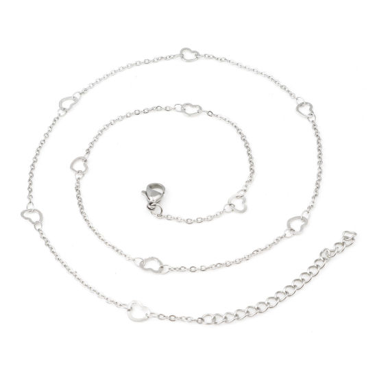 Picture of 304 Stainless Steel Link Cable Chain Necklace Heart Silver Tone 45cm(17 6/8") long, 1 Piece