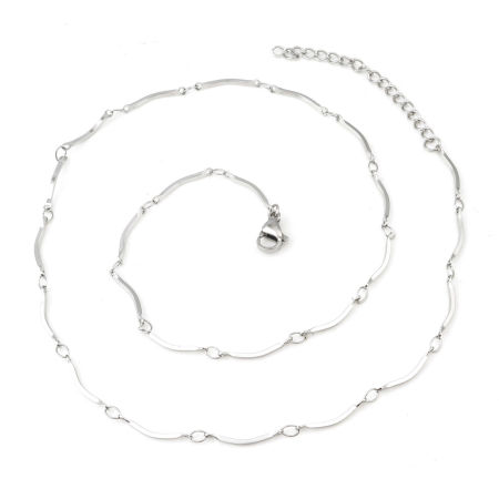 Image de Colliers En Gros Argent Mat en 304 Acier Inoxydable, Bâtons Chaînes, Unisexe Élégant Minimaliste Cadeau Bijoux pour Détaillants 45.5cm long, Taille de la Chaîne: 2.4mm, 1 Pièce