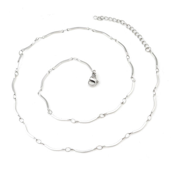 Picture of 304 Stainless Steel Link Chain Necklace Sticks Silver Tone 45.5cm(17 7/8") long, 1 Piece