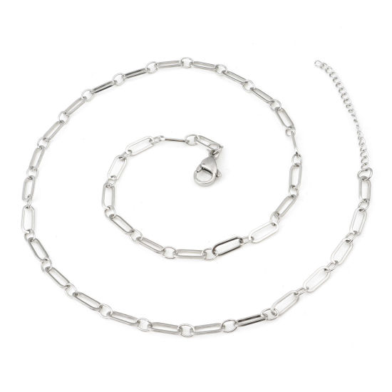 Picture of 304 Stainless Steel Link Cable Chain Necklace Oval Silver Tone 46cm(18 1/8") long, 1 Piece