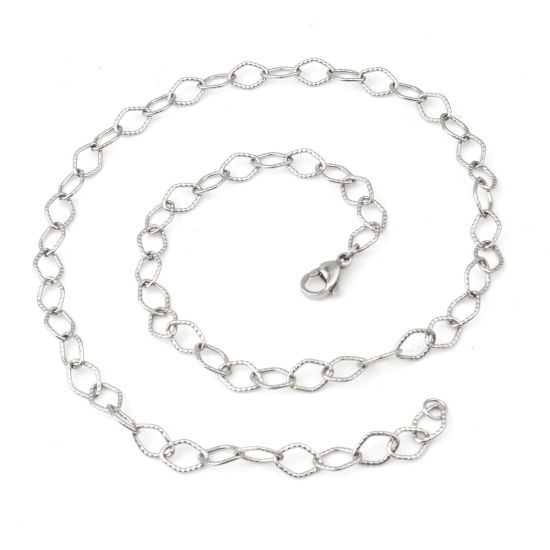 Picture of 304 Stainless Steel Link Cable Chain Necklace Rhombus Silver Tone Textured 51.5cm(20 2/8") long, 1 Piece
