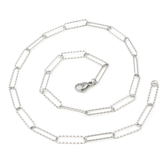 Picture of Wholesale Oval Textured Link Cable Chain Necklace, Silver Tone 304 Stainless Steel, Unisex Stylish Minimalist Gift Jewelry For Retailer, 52cm(20.5") long, Chain Size: 5.5mm, 1 Piece