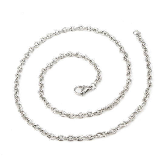 Picture of 304 Stainless Steel Link Cable Chain Necklace Oval Silver Tone Textured 53cm(20 7/8") long, 1 Piece