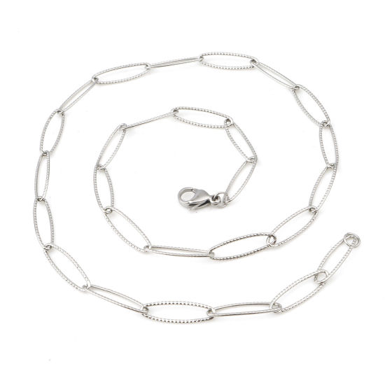 Picture of 304 Stainless Steel Link Cable Chain Necklace Oval Silver Tone Textured 52cm(20 4/8") long, 1 Piece
