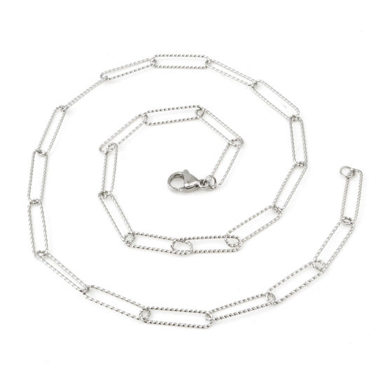 Picture of Wholesale Oval Textured Link Cable Chain Necklace, Silver Tone 304 Stainless Steel, Unisex Stylish Minimalist Gift Jewelry For Retailer, 51.5cm(20 2/8") long, Chain Size: 5mm, 1 Piece