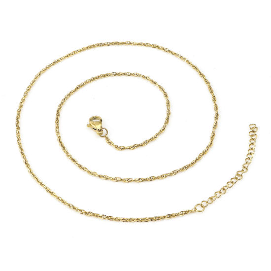 Picture of 1 Piece Vacuum Plating 304 Stainless Steel Twisted Stick Chain Necklace For DIY Jewelry Making Gold Plated 46cm(18 1/8") long