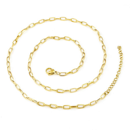 Picture of Wholesale Paperclip Link Chain Necklace, Gold Plated 304 Stainless Steel, Unisex Vacuum Plating Minimalist Gift Jewelry For Retailer, 46.5cm(18 2/8") long, Chain Size: 3.2mm, 1 Piece