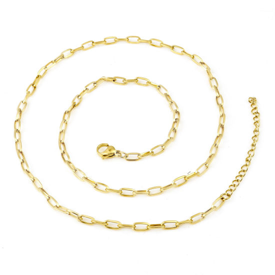 Picture of 1 Piece Vacuum Plating 304 Stainless Steel Link Cable Chain Necklace For DIY Jewelry Making Oval Gold Plated 46.5cm(18 2/8") long