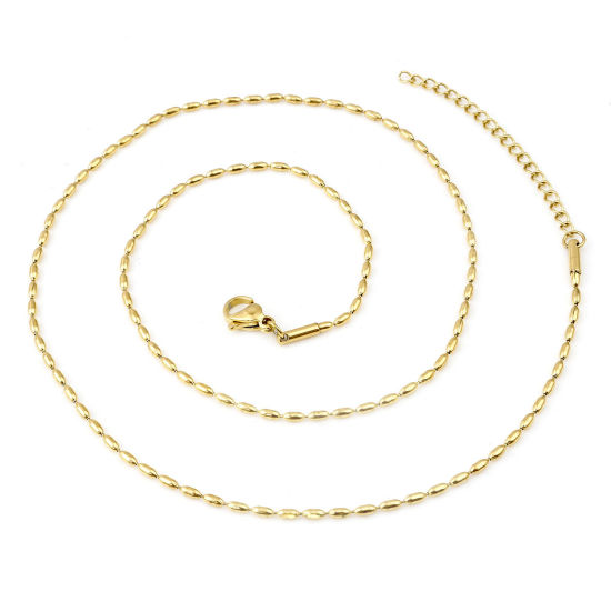 Picture of 1 Piece Vacuum Plating 304 Stainless Steel Ball Chain Necklace For DIY Jewelry Making Oval Gold Plated 47cm(18 4/8") long