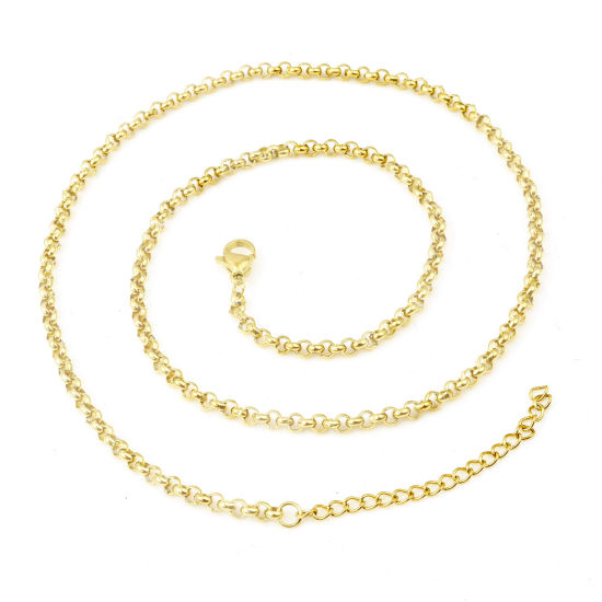 Picture of 1 Piece Vacuum Plating 304 Stainless Steel Rolo Chain Necklace For DIY Jewelry Making Gold Plated 45cm(17 6/8") long, Chain Size: 3mm