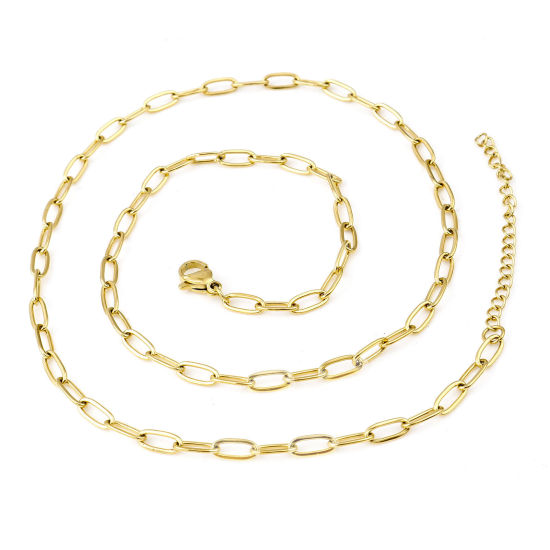 Picture of 1 Piece Vacuum Plating 304 Stainless Steel Link Cable Chain Necklace For DIY Jewelry Making Oval Gold Plated 46cm(18 1/8") long