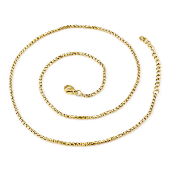 Picture of 1 Piece Vacuum Plating 304 Stainless Steel Box Chain Necklace For DIY Jewelry Making Gold Plated 45cm(17 6/8") long