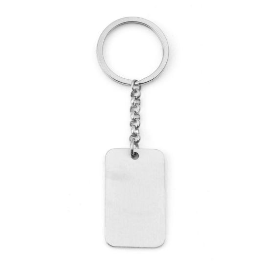 Picture of 304 Stainless Steel Blank Stamping Tags Keychain & Keyring Silver Tone Rectangle One-sided Polishing 9.8cm x 3cm, 1 Piece